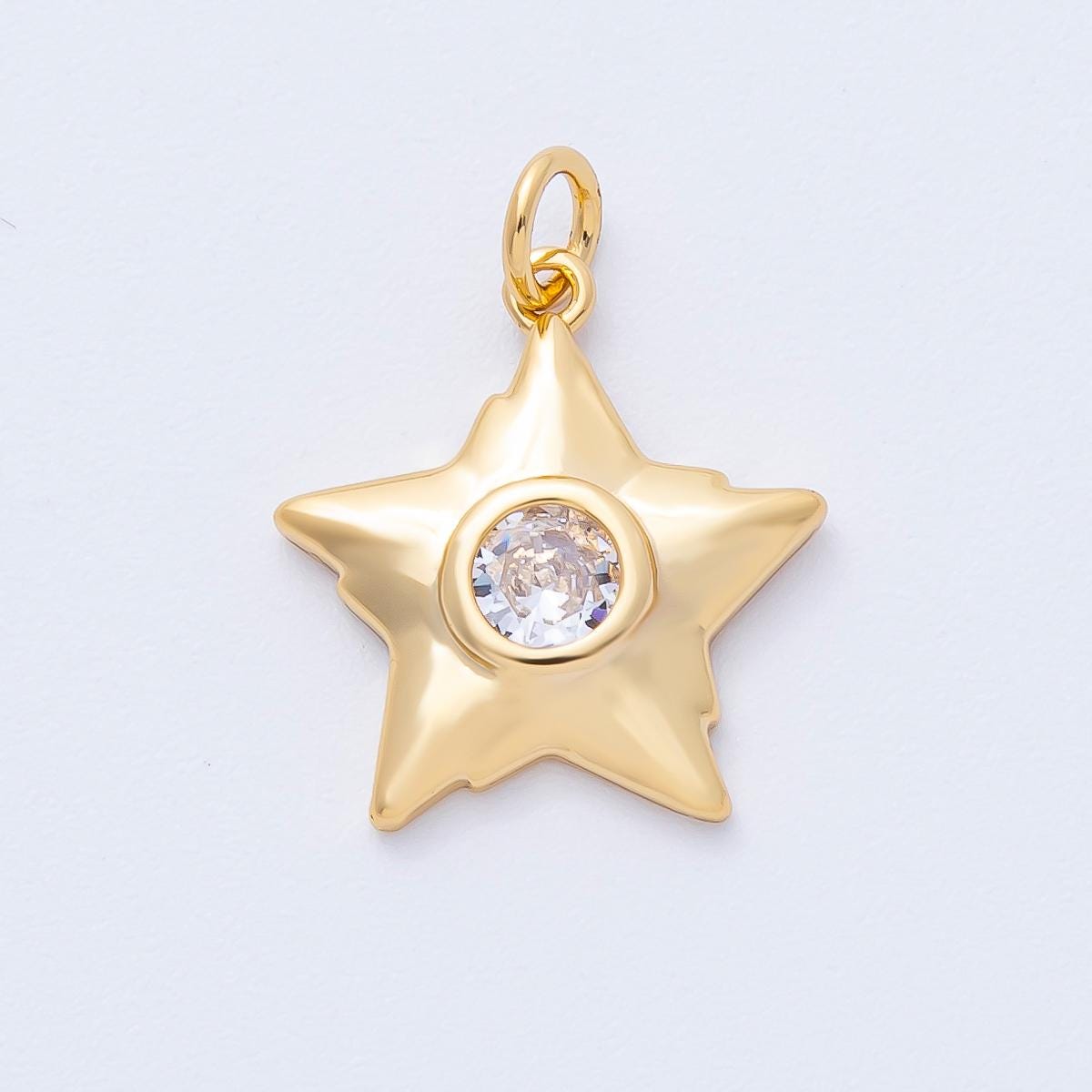 18K Gold Filled 18mm Clear Round CZ Geometric Celestial Star Charm Sunburst Inspired DIY Jewelry Supply for custom Necklace | AK193