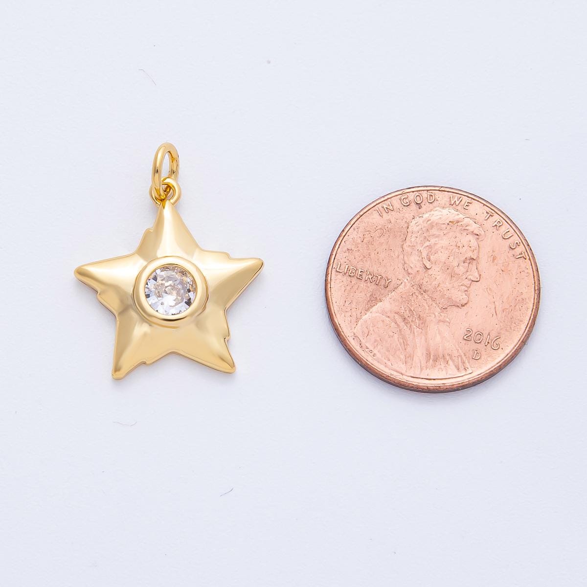 18K Gold Filled 18mm Clear Round CZ Geometric Celestial Star Charm Sunburst Inspired DIY Jewelry Supply for custom Necklace | AK193