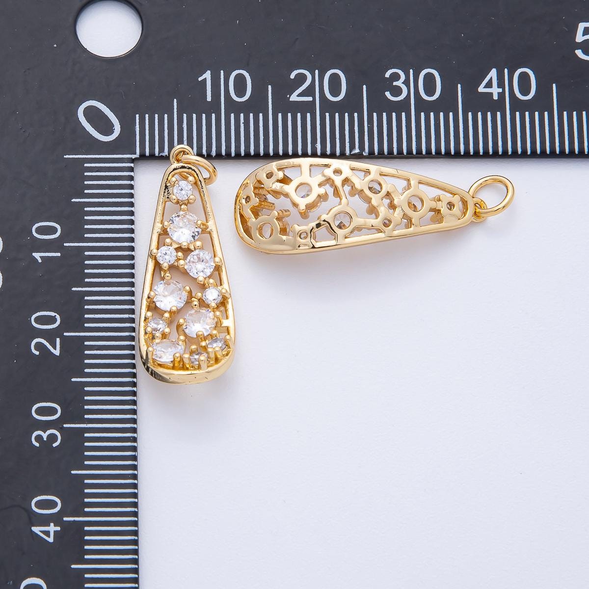 18K Gold Filled 26.5mm Clear CZ Cluster Geometric Charm Unique Statement piece DIY Jewelry Supply for custom necklace | AK194