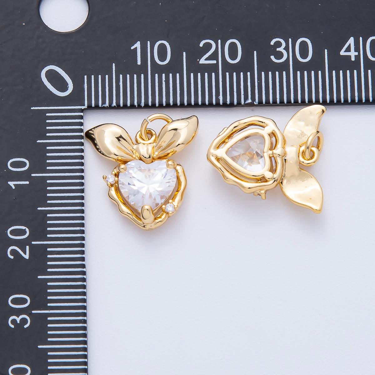 18K Gold Filled 16mm Clear CZ Ribbon Bow Heart Charm Dainty Crystal Pendant DIY Jewelry Supply Finding for custom necklace | AK195