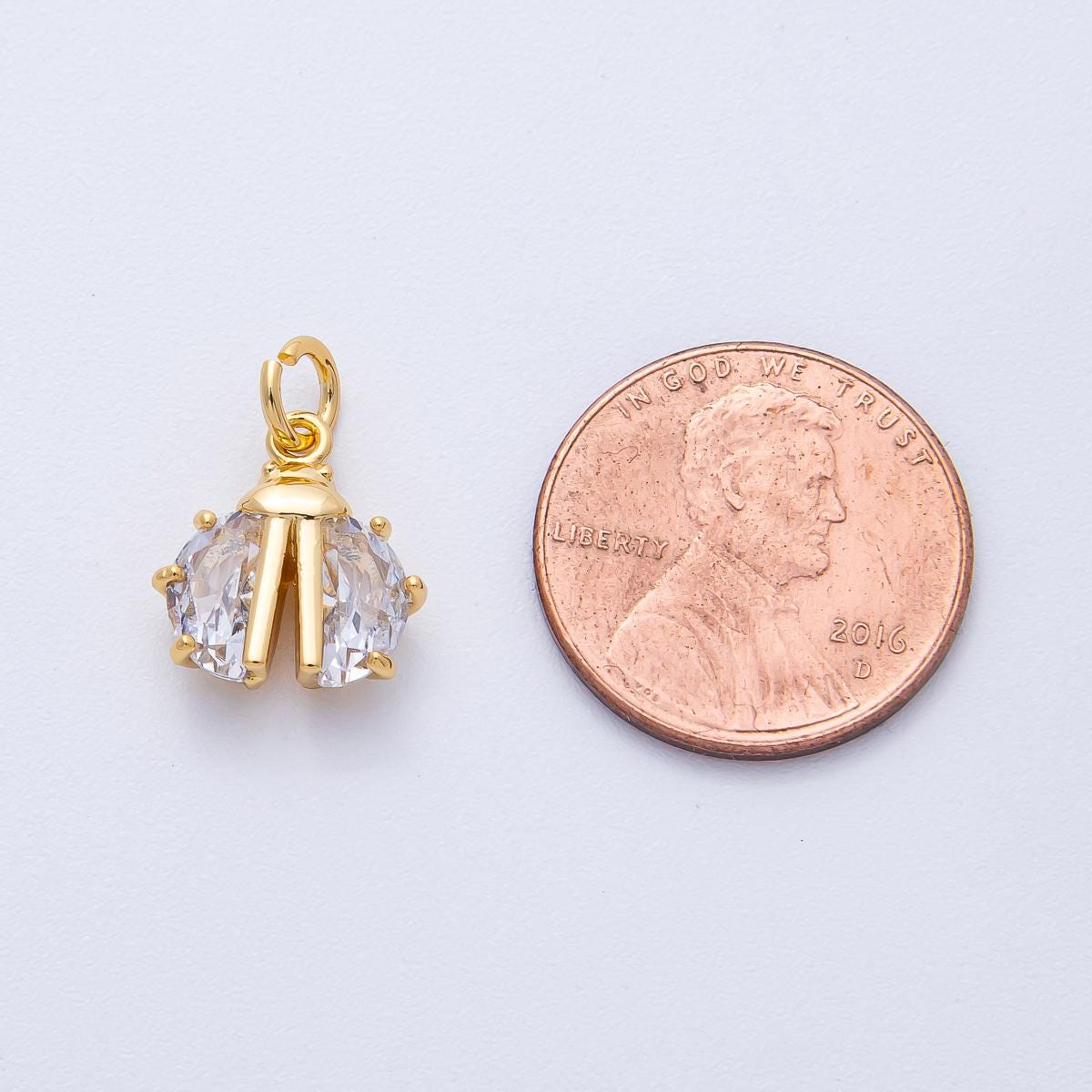 18K Gold Filled 13mm Clear CZ Ladybug Wings Insect Animal Mini Charm Crystal Beetle Charm DIY Jewelry Supply for custom necklace | AK201