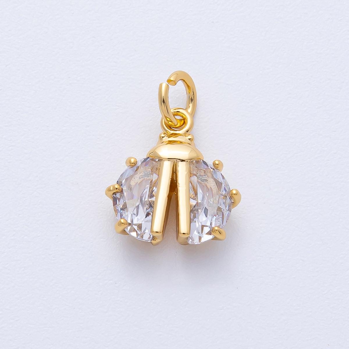 18K Gold Filled 13mm Clear CZ Ladybug Wings Insect Animal Mini Charm Crystal Beetle Charm DIY Jewelry Supply for custom necklace | AK201