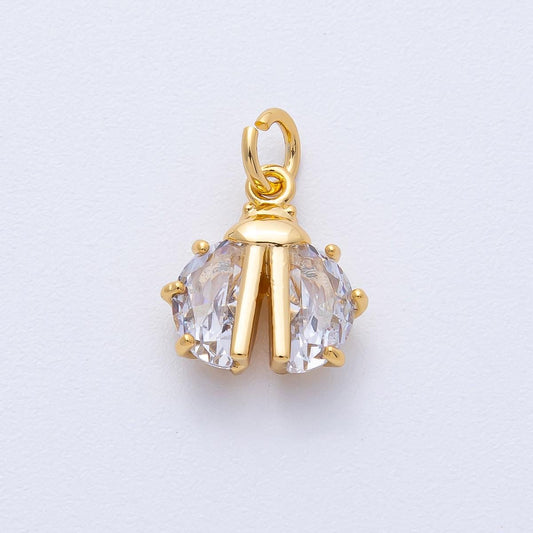 18K Gold Filled 13mm Clear CZ Ladybug Wings Insect Animal Mini Charm Crystal Beetle Charm DIY Jewelry Supply for custom necklace | AK201