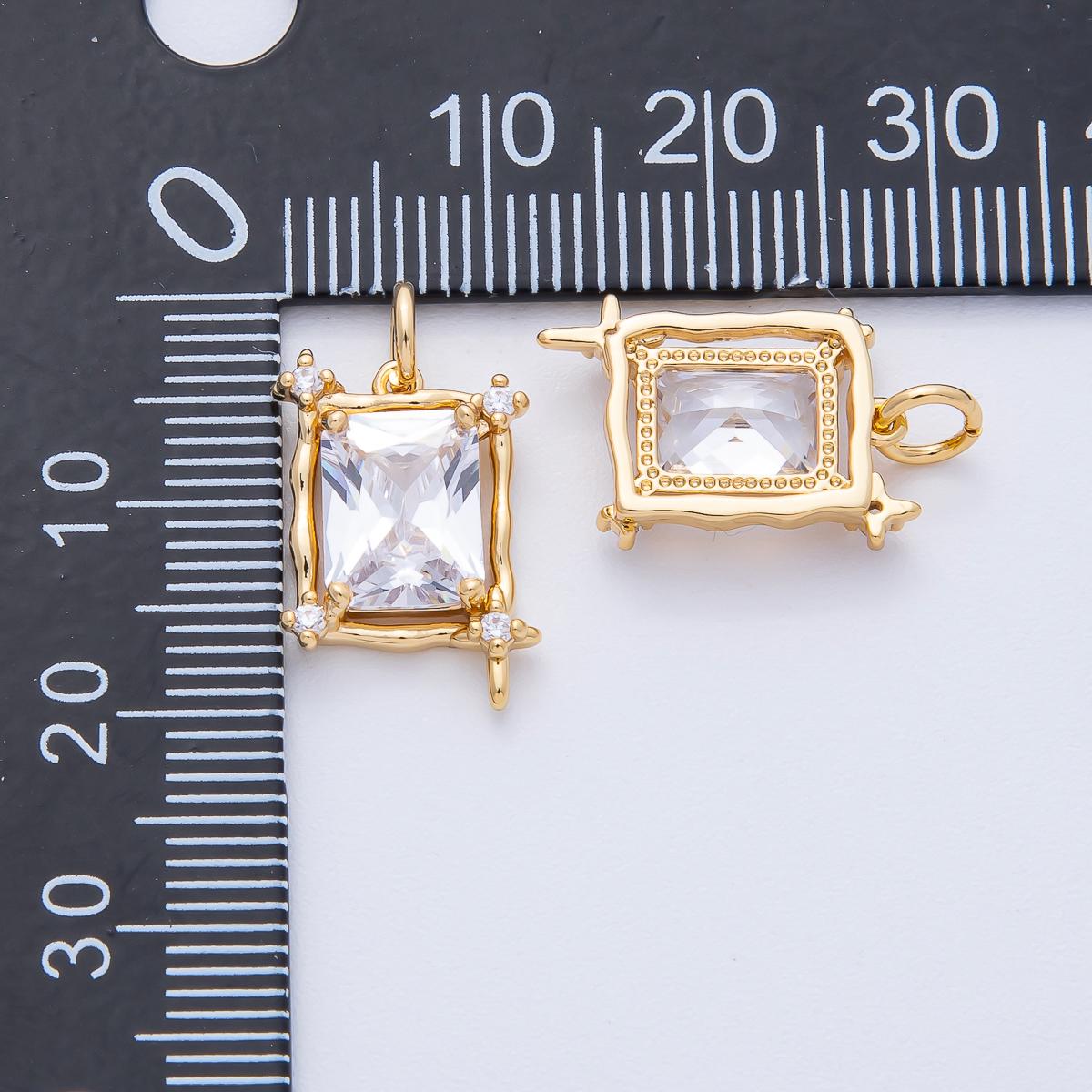 18K Gold Filled 16mm Clear CZ Baguette Molten Rectangular Bezel Charm Geometric Pendant DIY Jewelry Supply for custom Necklace | AK202