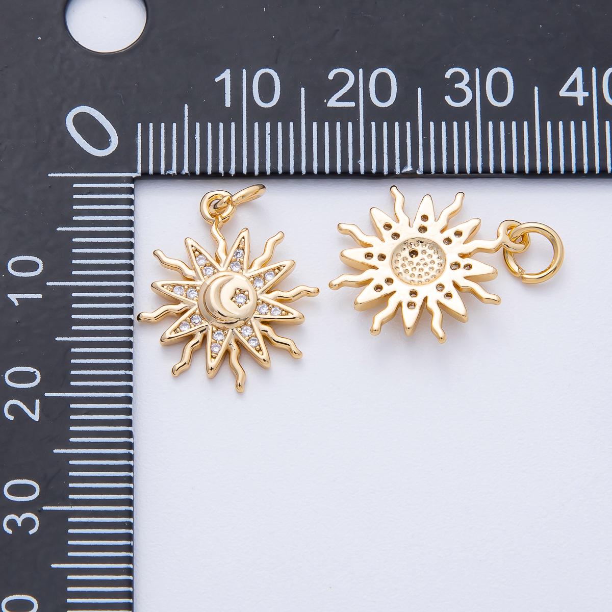 18K Gold Filled 18mm Clear Micro Paved CZ Celestial Crescent Moon Star Sun Ray Charm Mystical Jewelry Supply for custom necklace | AK164