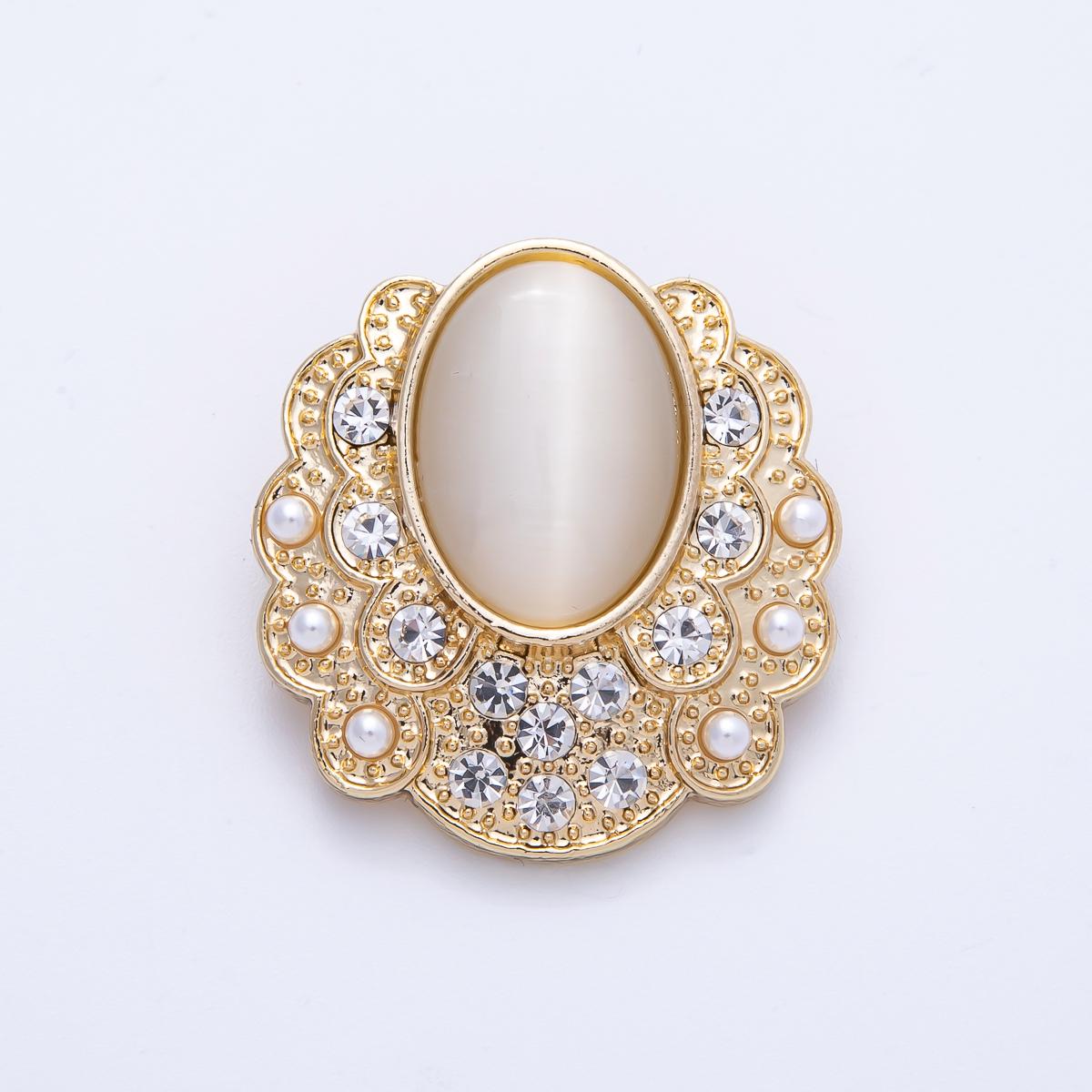 Gold 31mm Cat Eye Rhinestone Geometric Pin Brooch vintage style statement jewelry elegant gift for her for coats bags and scarves | BH-076