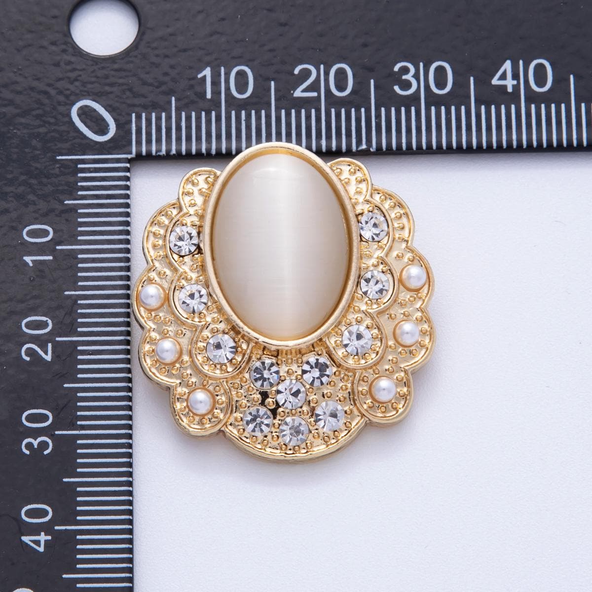 Gold 31mm Cat Eye Rhinestone Geometric Pin Brooch vintage style statement jewelry elegant gift for her for coats bags and scarves | BH-076