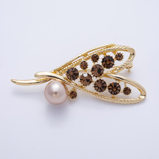 Gold 67.3mm Rhinestone Heart Bezel Pin Brooch Vintage Style Faux Pearl Statement Jewelry Elegant Gift for Her Coats bags scarves | BH-083