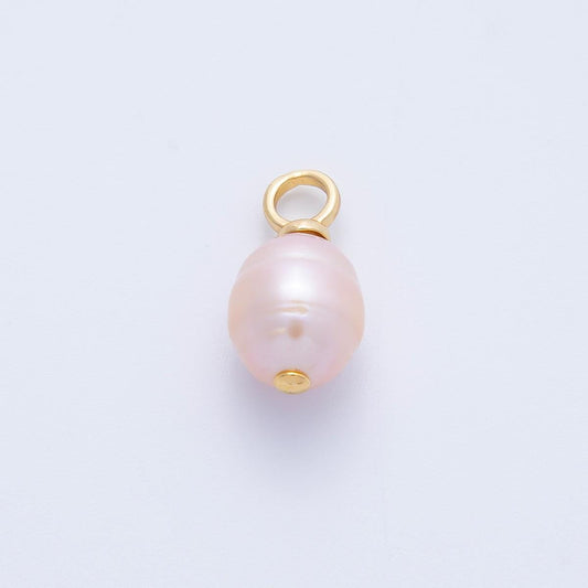 18K Gold Filled 18mm Ringed Pink Freshwater Pearl Charm DIY Jewelry Supply for custom Necklace Bracelet and Earrings | AF643