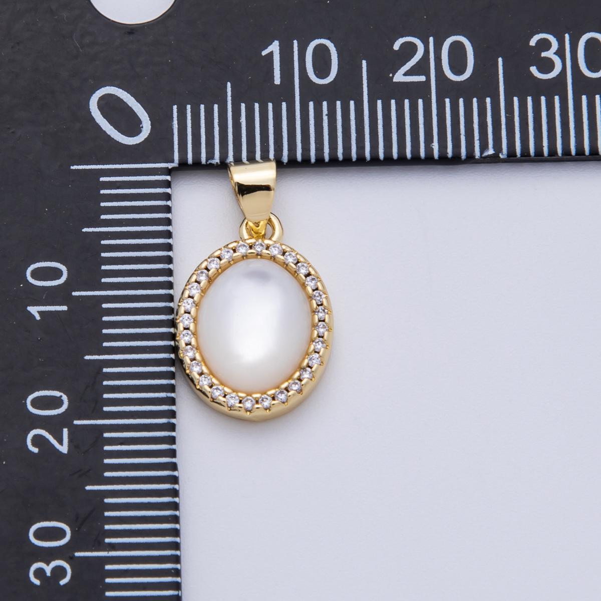 14K Gold Filled 16mm Shell Pearl Cabochon Micro Paved CZ Oval Pendant Dainty Gift for her DIY Jewelry Supply for custom necklace | AA1510