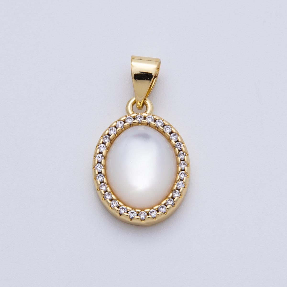 14K Gold Filled 16mm Shell Pearl Cabochon Micro Paved CZ Oval Pendant Dainty Gift for her DIY Jewelry Supply for custom necklace | AA1510