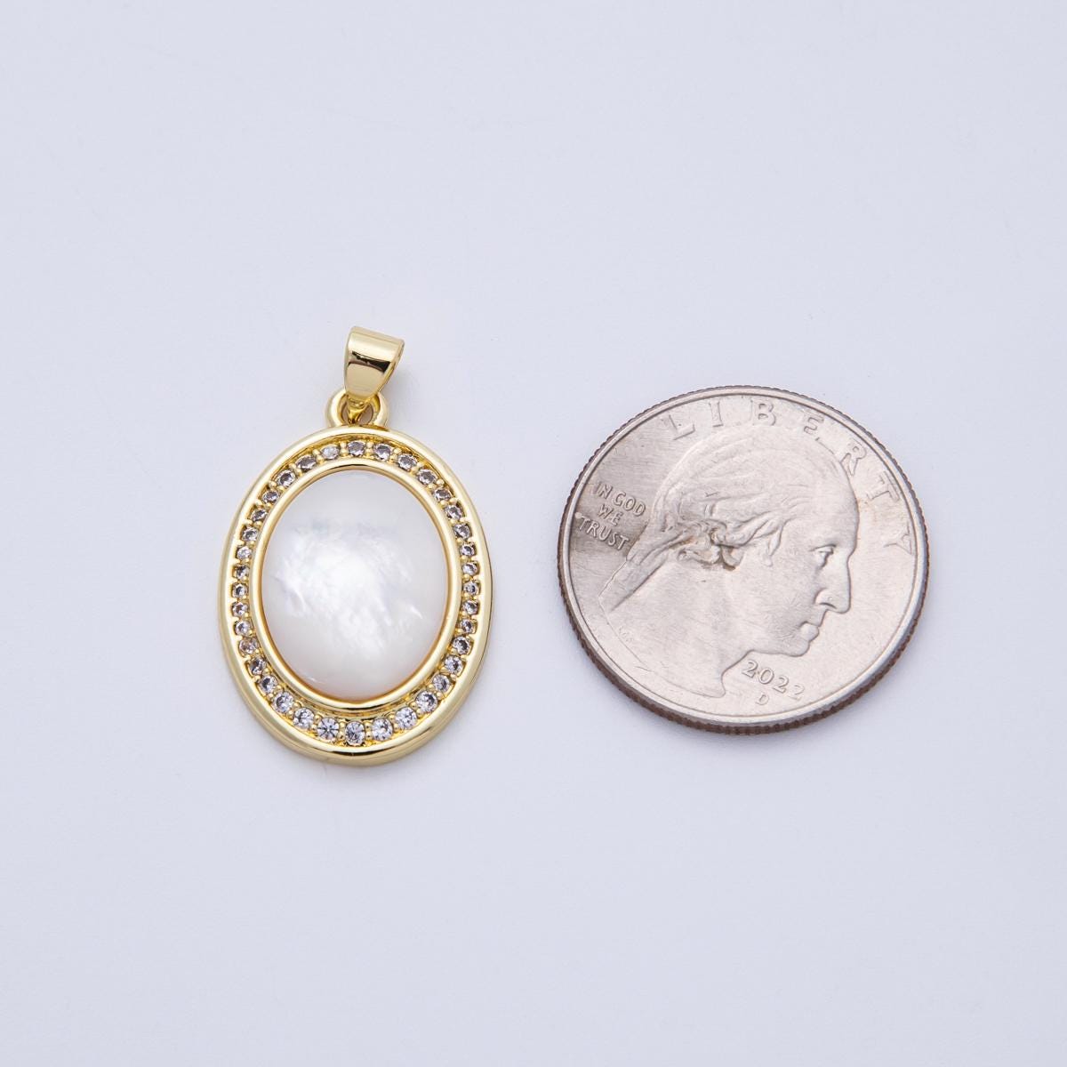 14K Gold Filled 26.5mm Shell Pearl Micro Paved CZ Cabochon Oval Pendant Elegant Jewelry DIY Supply for custom necklace for her | AA1689
