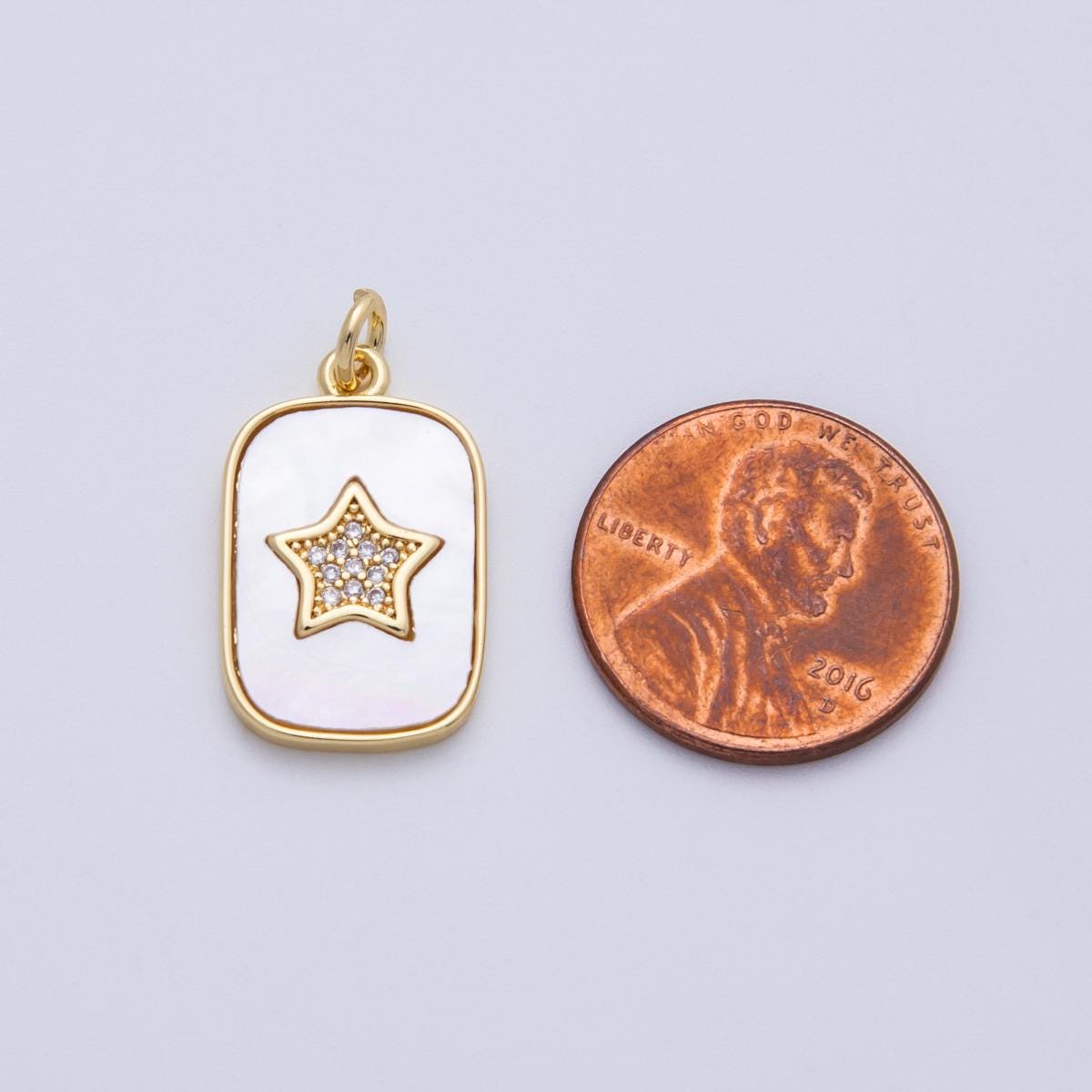 14K Gold Filled 21mm Micro Paved CZ Star Shell Pearl Rectangle Charm celestial pendant minimalist stargazer gift DIY supply | C977