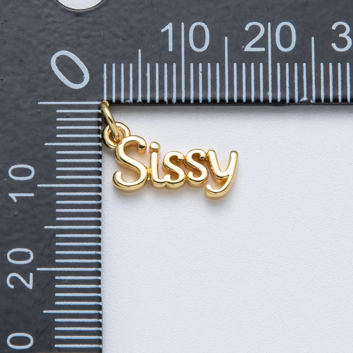14K Gold Filled 16mm Sister "Sissy" Minimalist Script Charm Gift Idea DIY Jewelry Making Supply for custom Necklace | CHARMS-00031