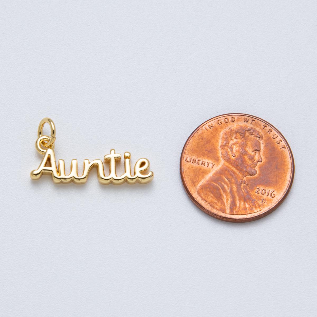 14K Gold Filled 20.5mm "Auntie" Minimalist Script Charm Name Pendant DIY Jewelry Supply for custom Necklace | Charms-00024