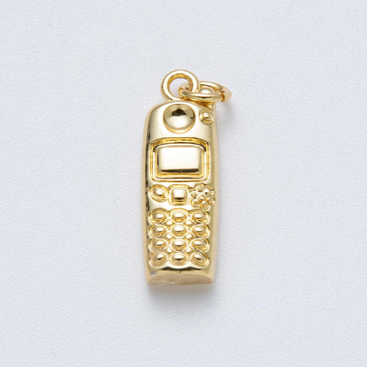 14K Gold Filled 21mm Minimalist Cordless Mobile Phone 3D Multidimensional Charm Vintage 90s Y2K Pendant DIY Jewelry Supply | Charms-00037