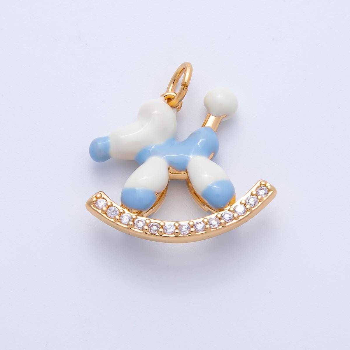 Blue Brown Enamel Pony Charm, Gold Filled Rocking Horse Pendant for Jewelry Making Supply AK-209