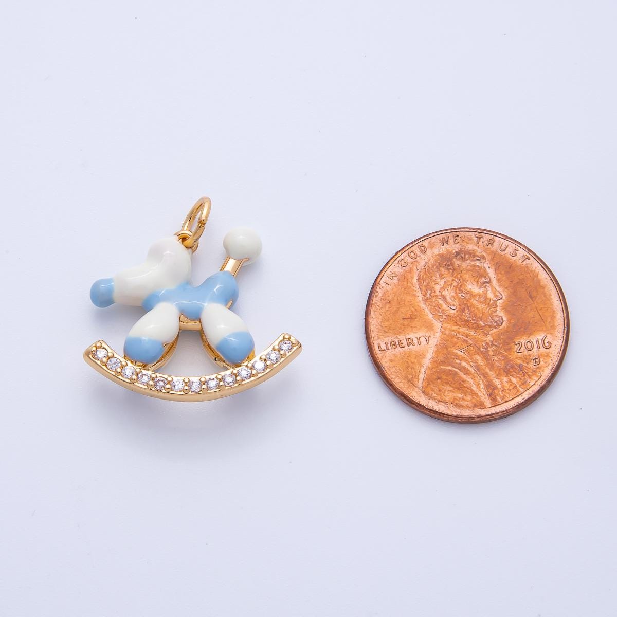 Blue Brown Enamel Pony Charm, Gold Filled Rocking Horse Pendant for Jewelry Making Supply AK-209