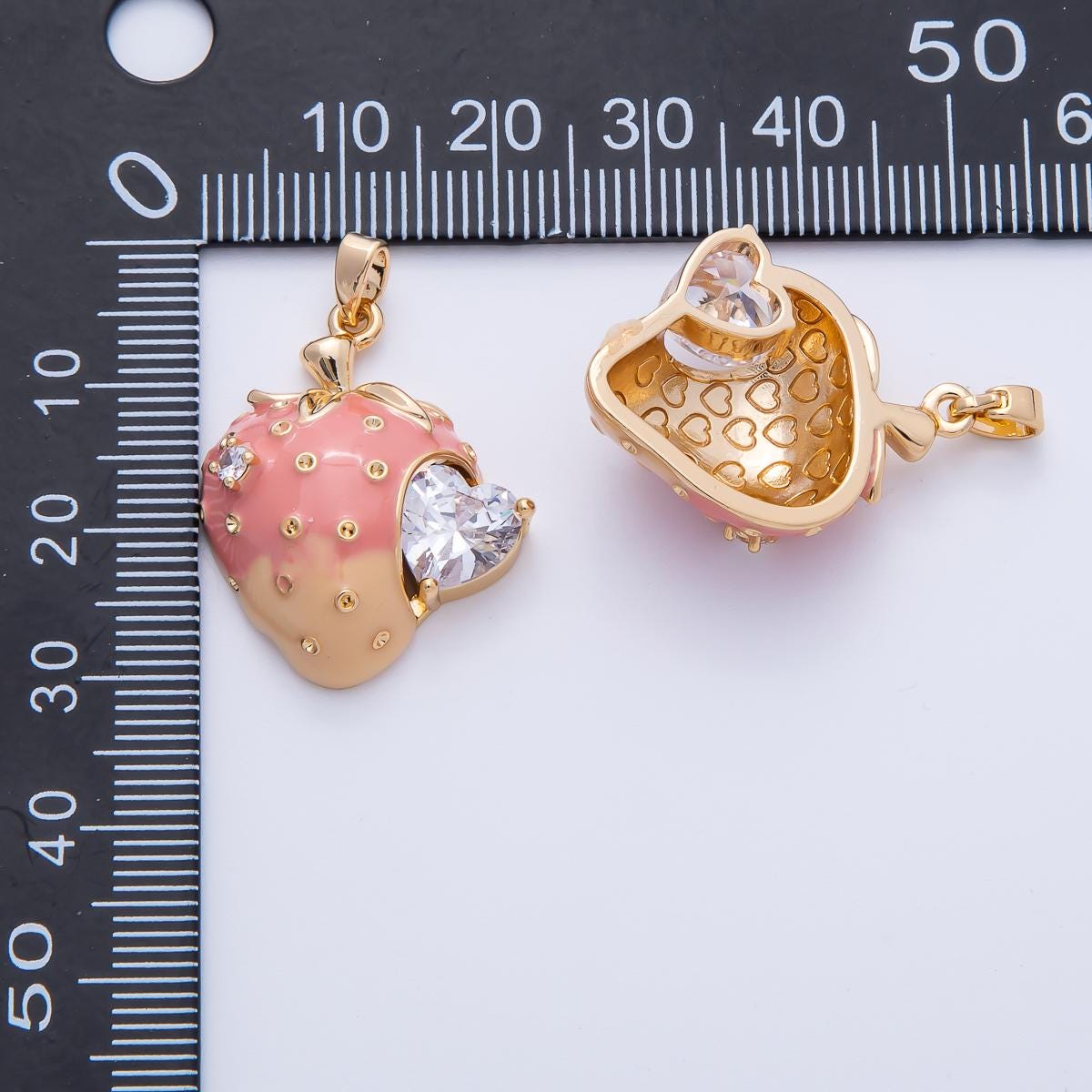 Gold Strawberry Charm, Cubic Zirconia Fruit Pendant, 18k Gold Filled Fruit Charm H-236
