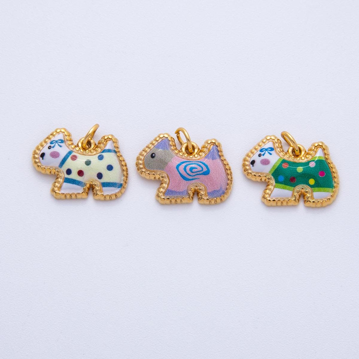 Enamel Scotty Dog Charm, Scottish Terrier Charm Dog Lover 18k Gold Filled Pendant J-654