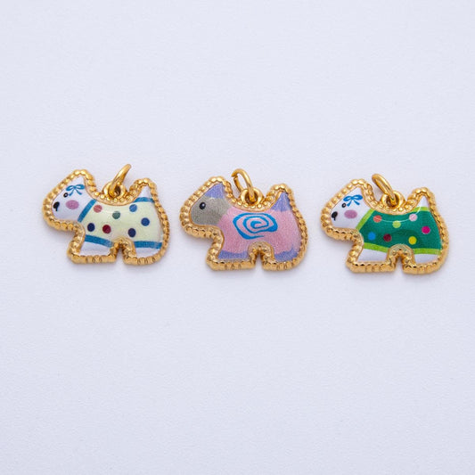 Enamel Scotty Dog Charm, Scottish Terrier Charm Dog Lover 18k Gold Filled Pendant J-654