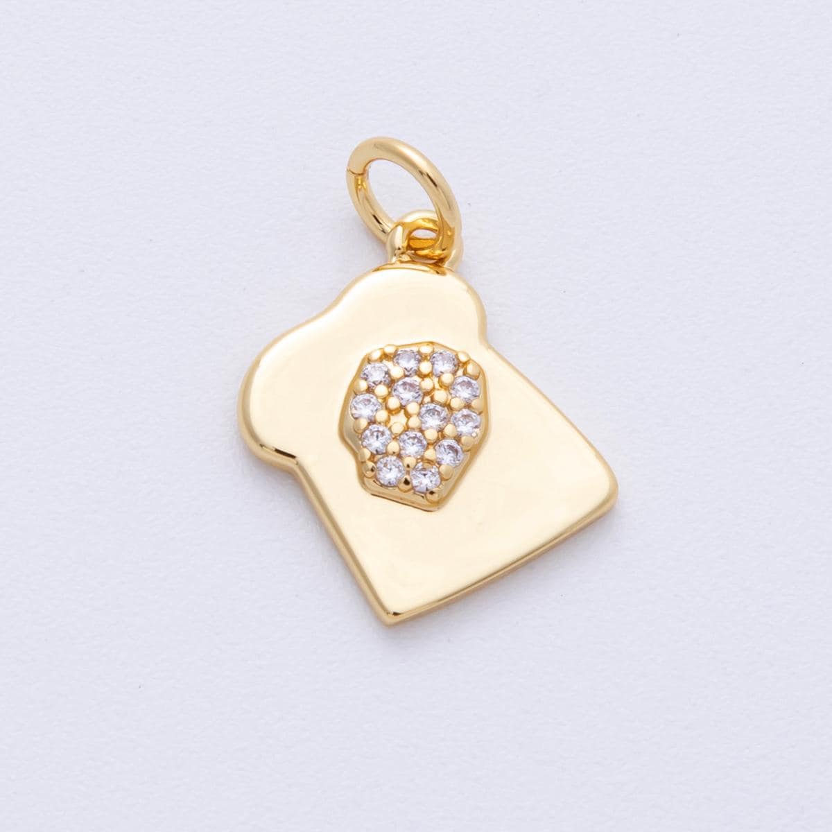 14k Gold Filled Bread Charm with Butter CZ Pave French Toast Pendant Foodie Jewelry AK-210