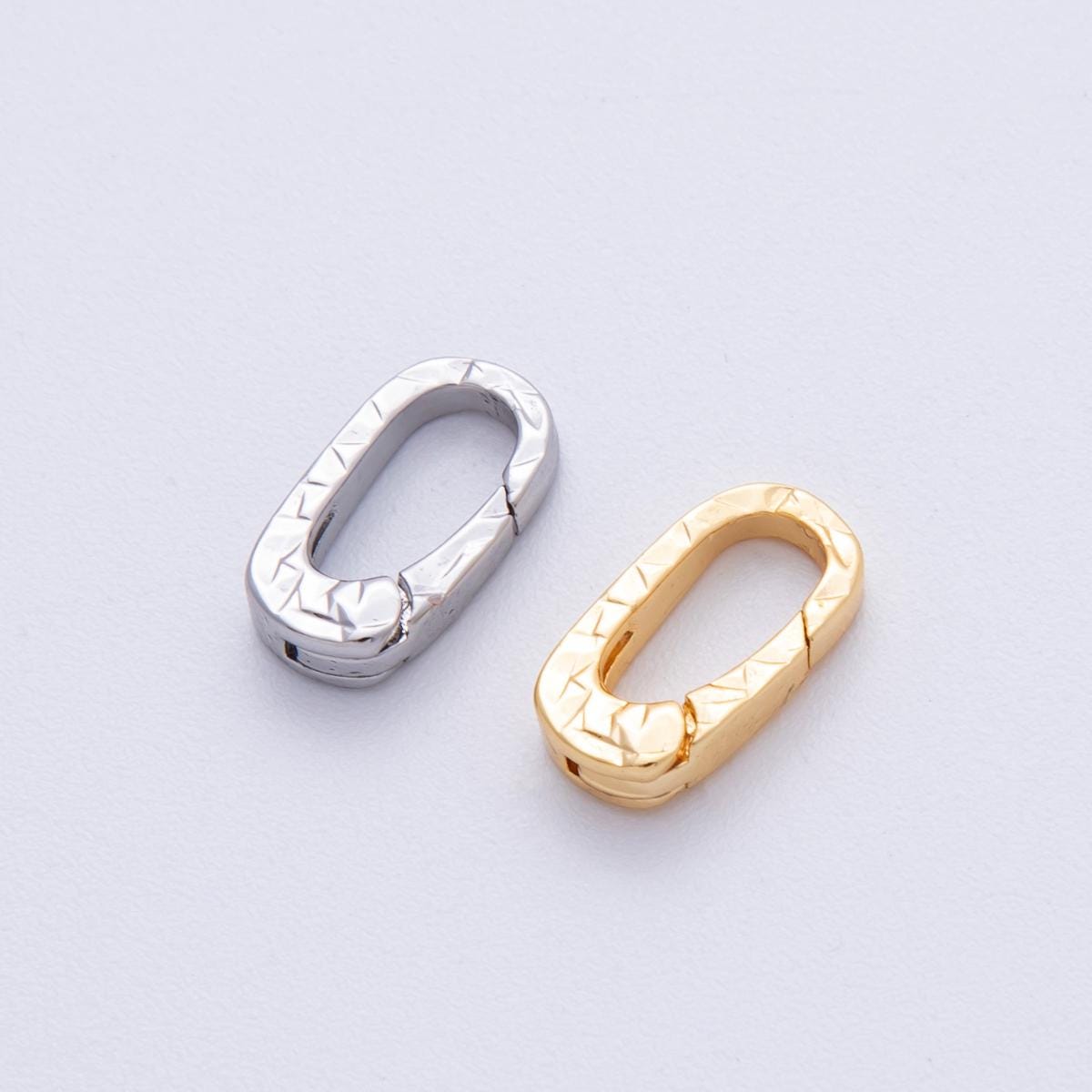 Mini Textured 18k gold filled oval carabiner clasp Charm Holder, spring push gate for diy jewelry clasp finding necklace bracelet Z-1675