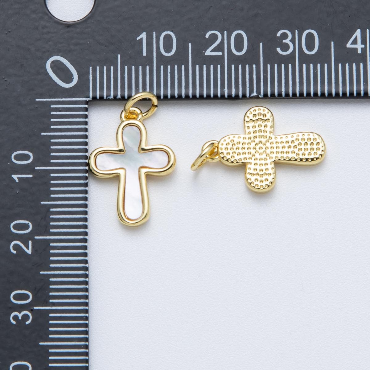 14K Gold Filled 17.2mm Shell Pearl Minimalist Religious Cross Charm Christian faith DIY Jewelry Supply for custom necklace | Charms-00040