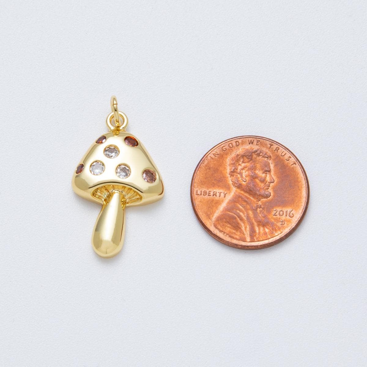 14K Gold Filled 24.5mm Multicolor CZ Dotted Mushroom Plant Charm Dainty Shroomie Pendant DIY Necklace Component | Charms-00041
