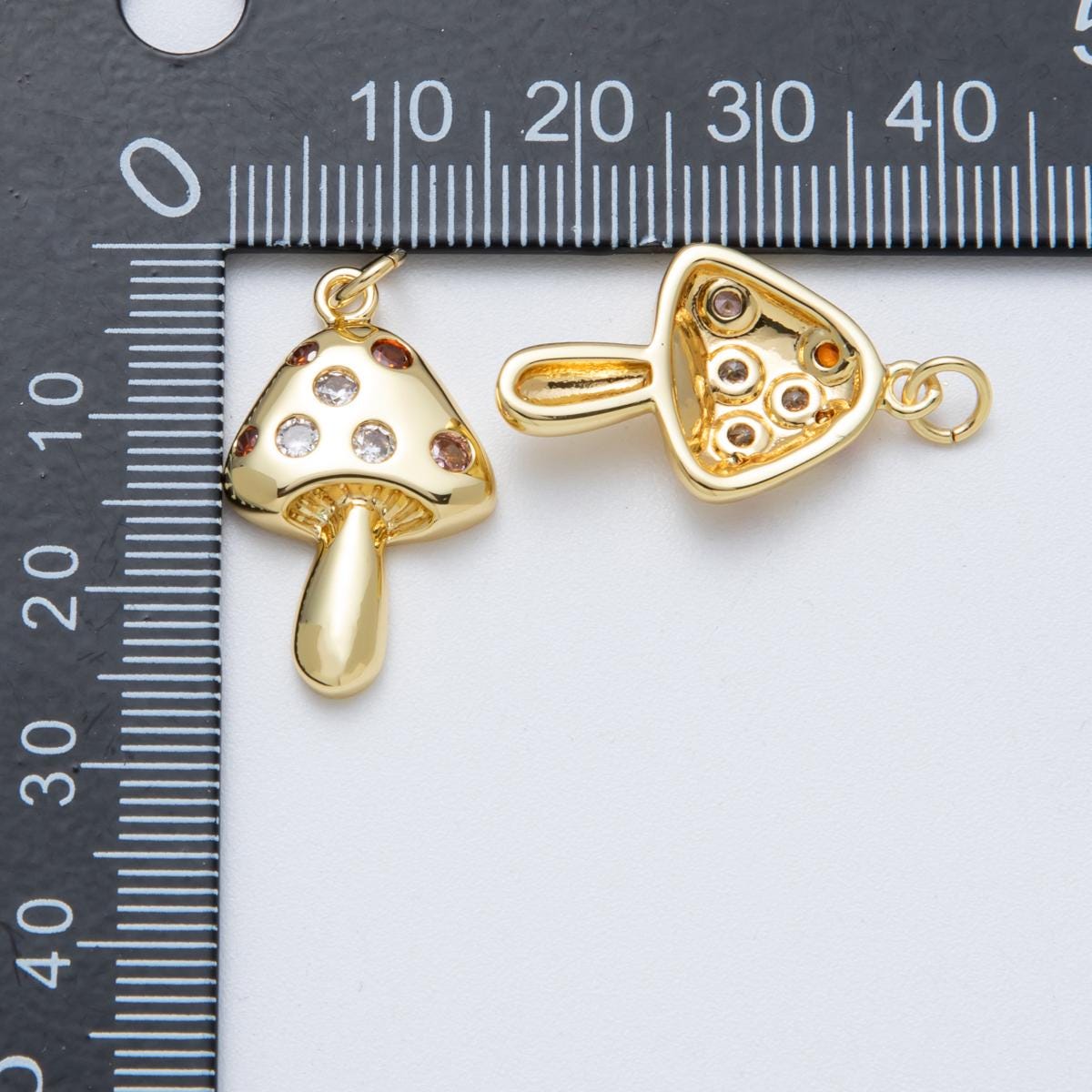 14K Gold Filled 24.5mm Multicolor CZ Dotted Mushroom Plant Charm Dainty Shroomie Pendant DIY Necklace Component | Charms-00041