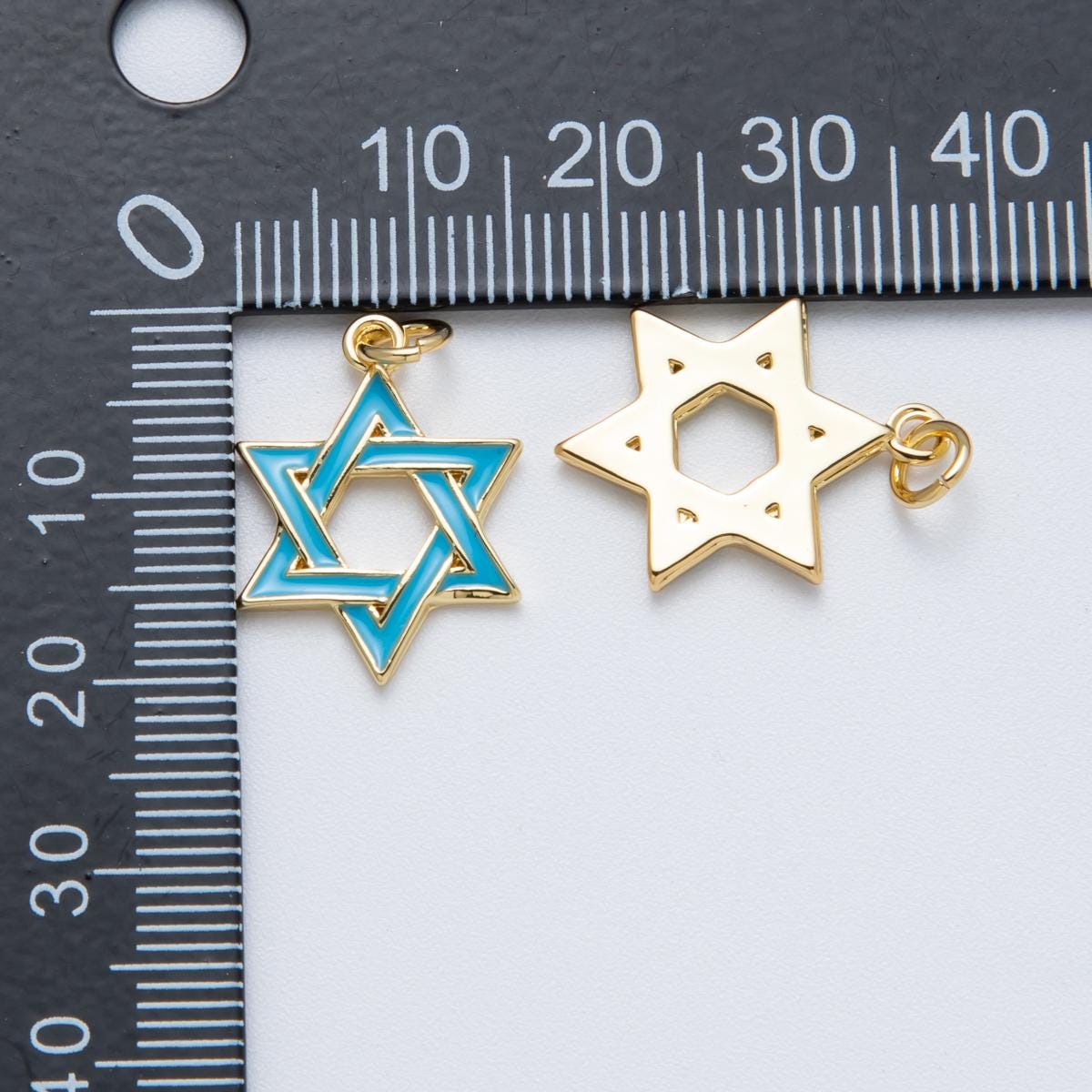14K Gold Filled 20mm Teal Turquoise Enamel Star of David Open Charm Religious Symbol Pendant Minimalist DIY Jewelry Supply | Charms-00017