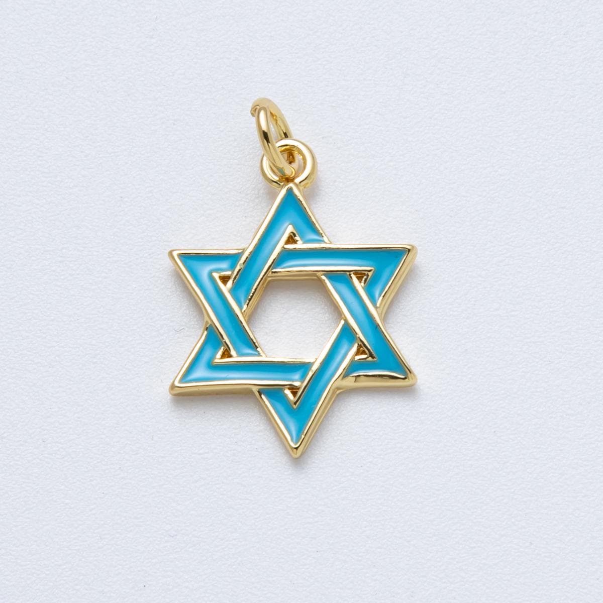 14K Gold Filled 20mm Teal Turquoise Enamel Star of David Open Charm Religious Symbol Pendant Minimalist DIY Jewelry Supply | Charms-00017