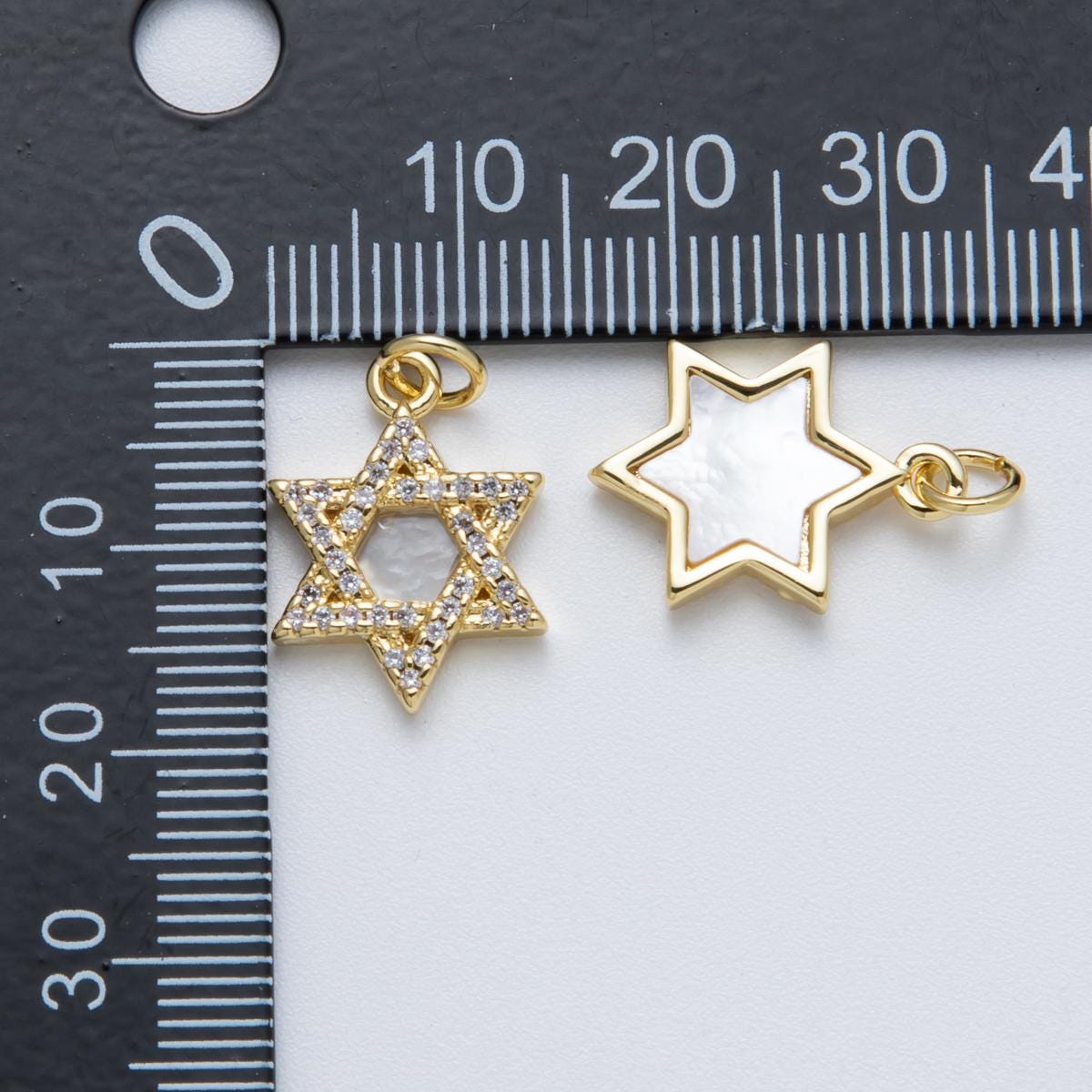14K Gold Filled 18mm Star of David Shell Pearl Micro Paved CZ Religious Charm Religious Jewelry Hanukkah Gift DIY Supply | Charms-00018