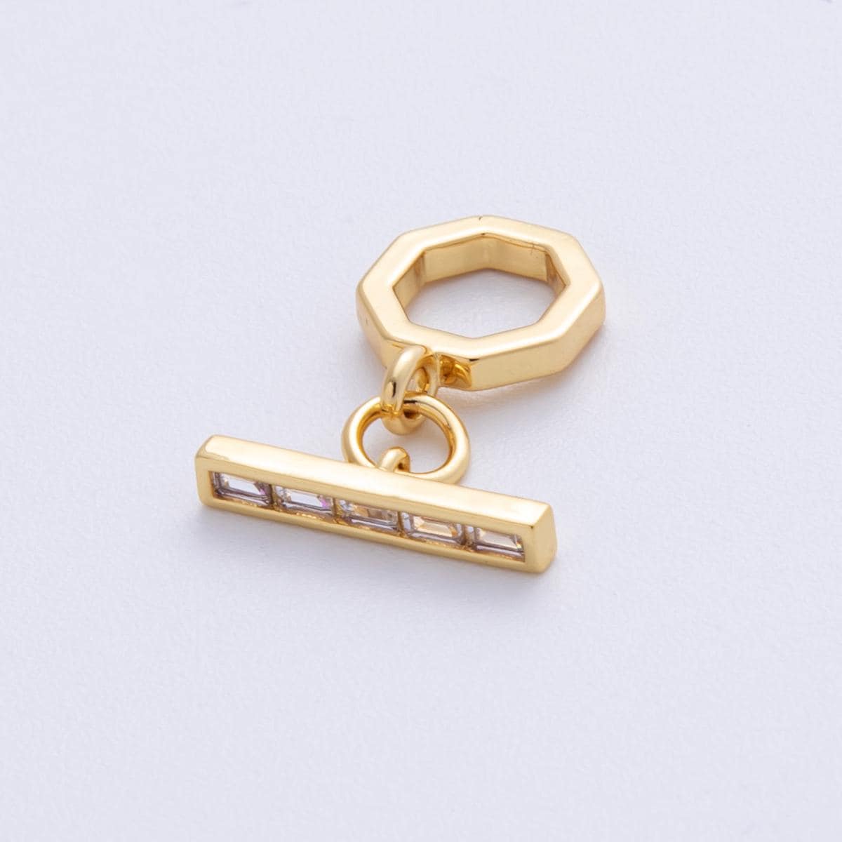 18K Gold Filled 12mm Baguette CZ Hexagon Toggle Clasps Closure in Gold & Silver Geometric DIY Jewelry Making Supply | FINDINGS-00001
