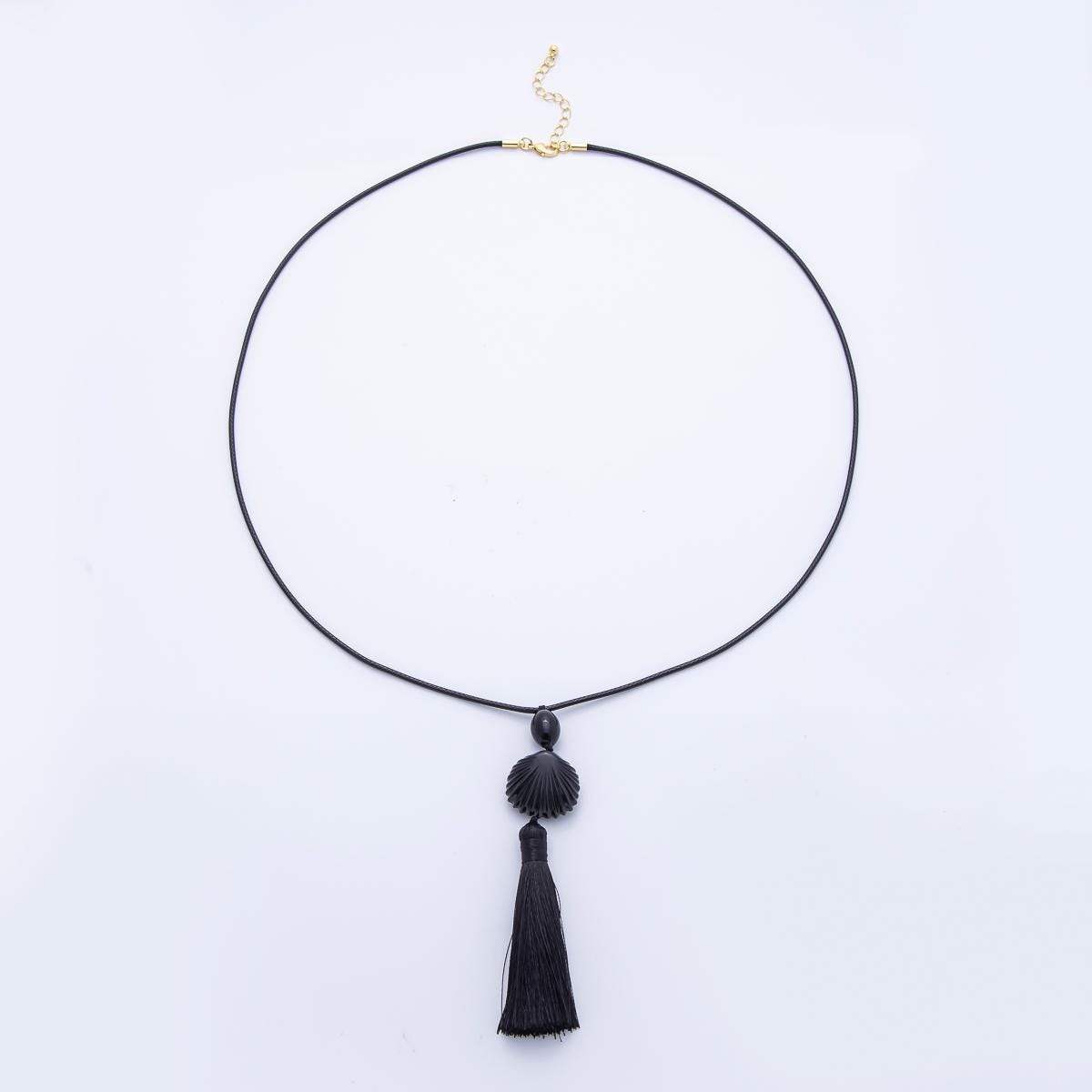 Minimalist Black Bead Necklace with Tassel Long Cord Pendant Necklace 29 Inch | Neck-80000