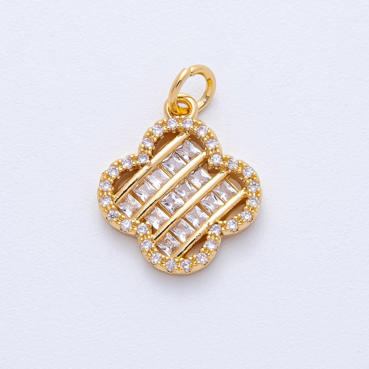 18K Gold Filled 17mm Woven Square Baguette CZ Micro Paved Clover Charm for custom necklace bracelet and earring DIY Jewelry Supply | AK179