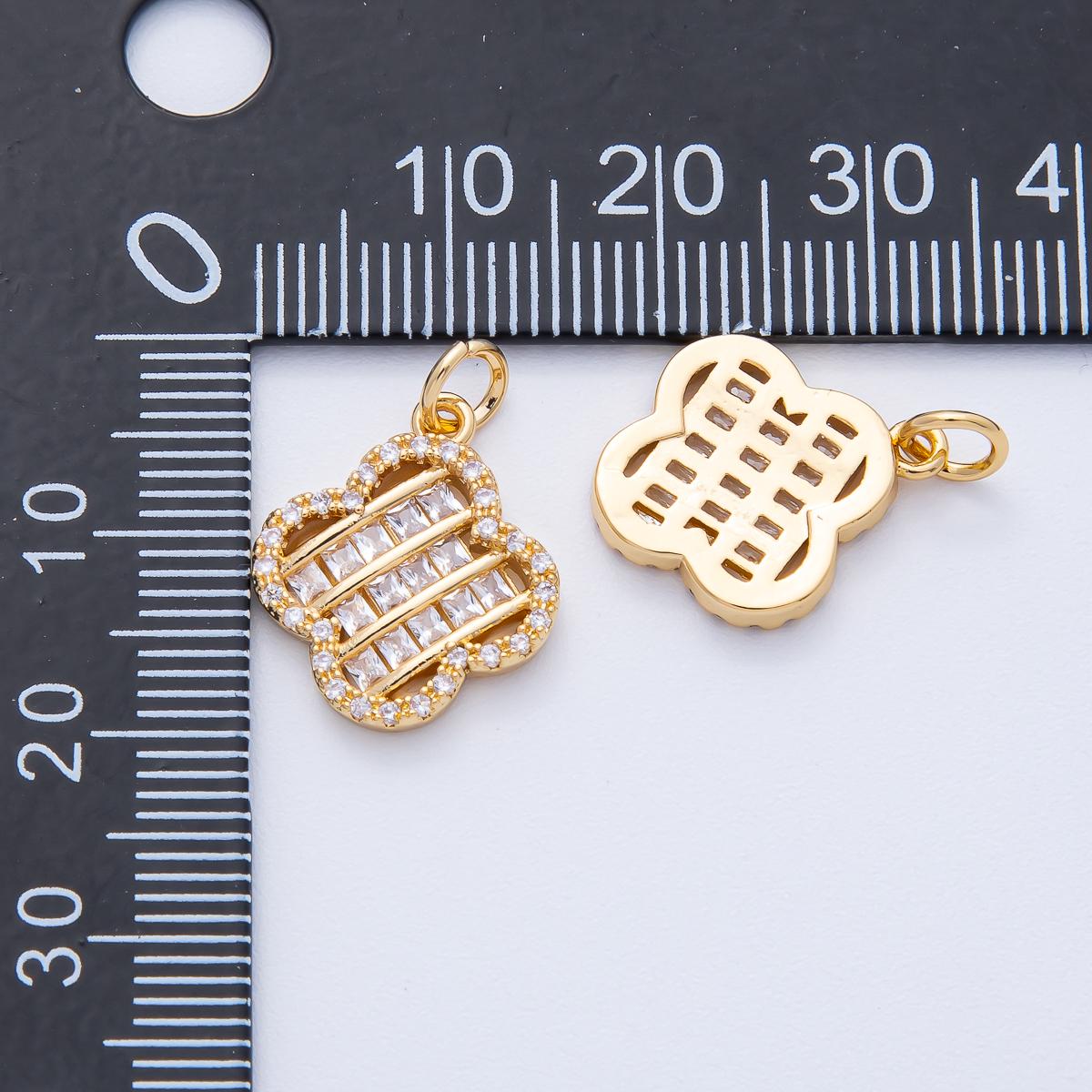18K Gold Filled 17mm Woven Square Baguette CZ Micro Paved Clover Charm for custom necklace bracelet and earring DIY Jewelry Supply | AK179