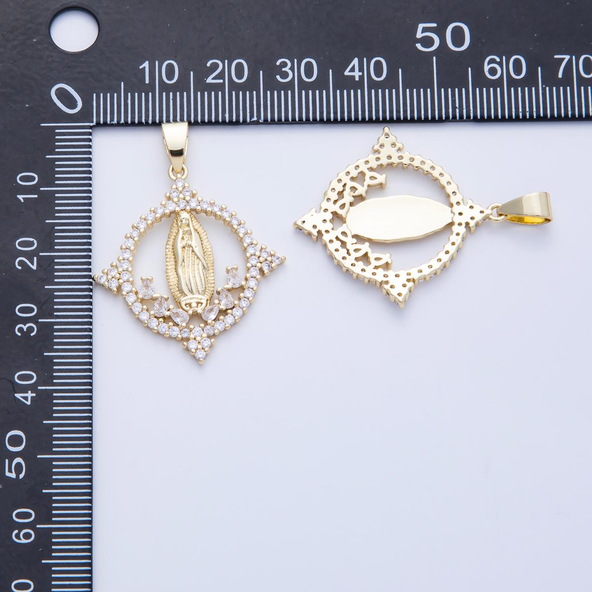 14K Gold Filled Our Lady of Guadalupe Charm Virgin Mary Lady of Lourdes Catholic Bijoux Medallion Micro Pave CZ Charm | Charms-00063