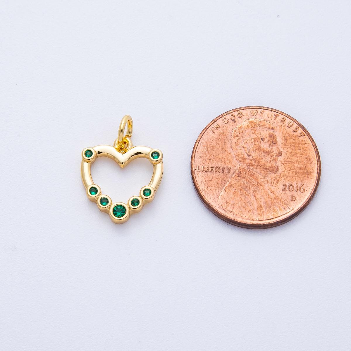 Mini 18k Gold Filled heart charms love charm Emerald Green cubic charm for minimalist jewelry inspired Charms-00068