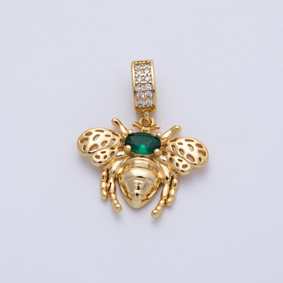 14K Gold Filled 22mm Green Micro Paved CZ Bumble Bee Insect Pendant Nature Lover Gift DIY Jewelry Supply for custom necklace | Charms-00089