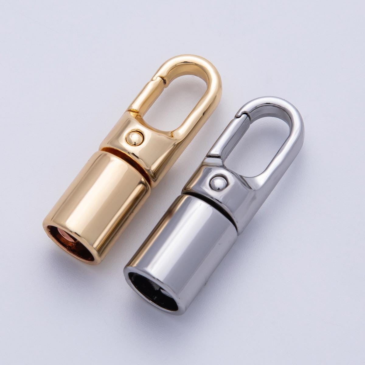 18K Gold Filled 39.5mm Minimalist Push Gate End Cap Finding in Gold & Silver Swivel Clasp Cord Ends DIY Jewelry Supply | Findings-00013