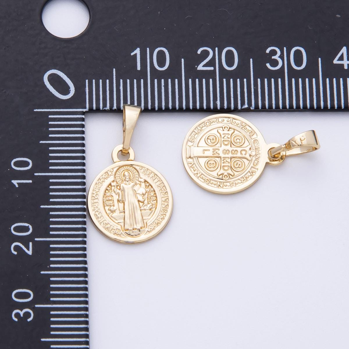 14K Gold Filled Saint Benedict Charm, Double Sided Religious Pendant Charms-00072