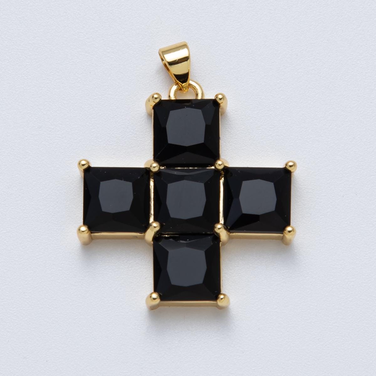 14K Gold Filled Black Clear CZ Cross Pendant Add on Charm Charms-00065