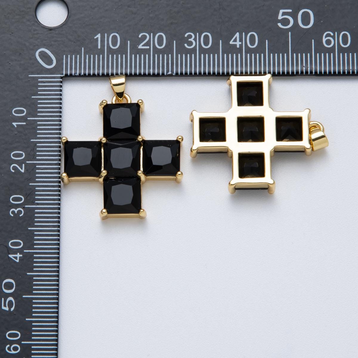 14K Gold Filled Black Clear CZ Cross Pendant Add on Charm Charms-00065