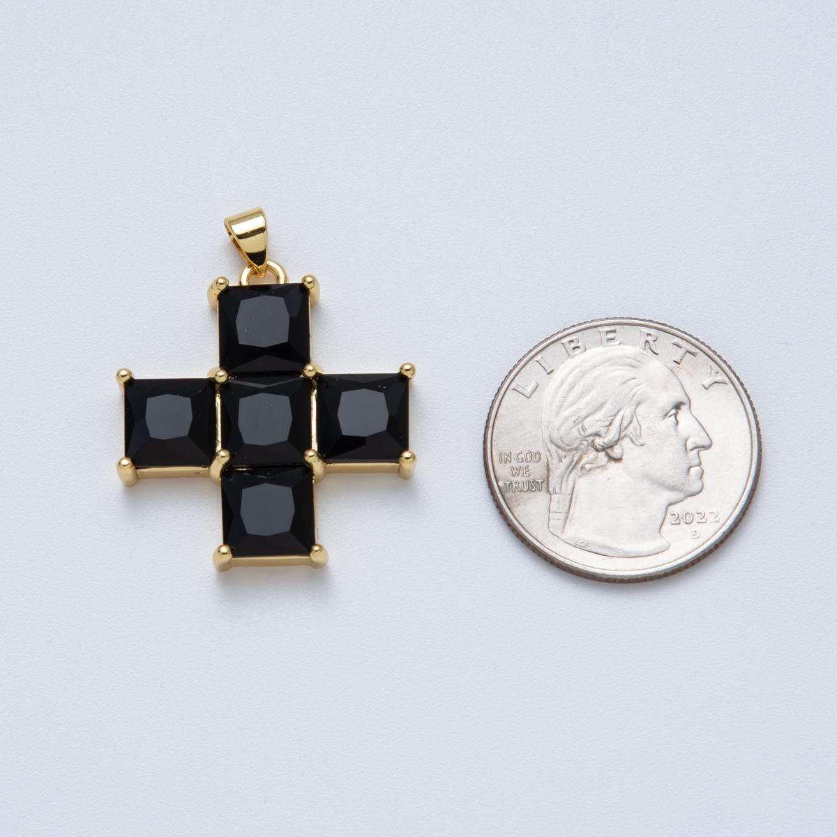 14K Gold Filled Black Clear CZ Cross Pendant Add on Charm Charms-00065