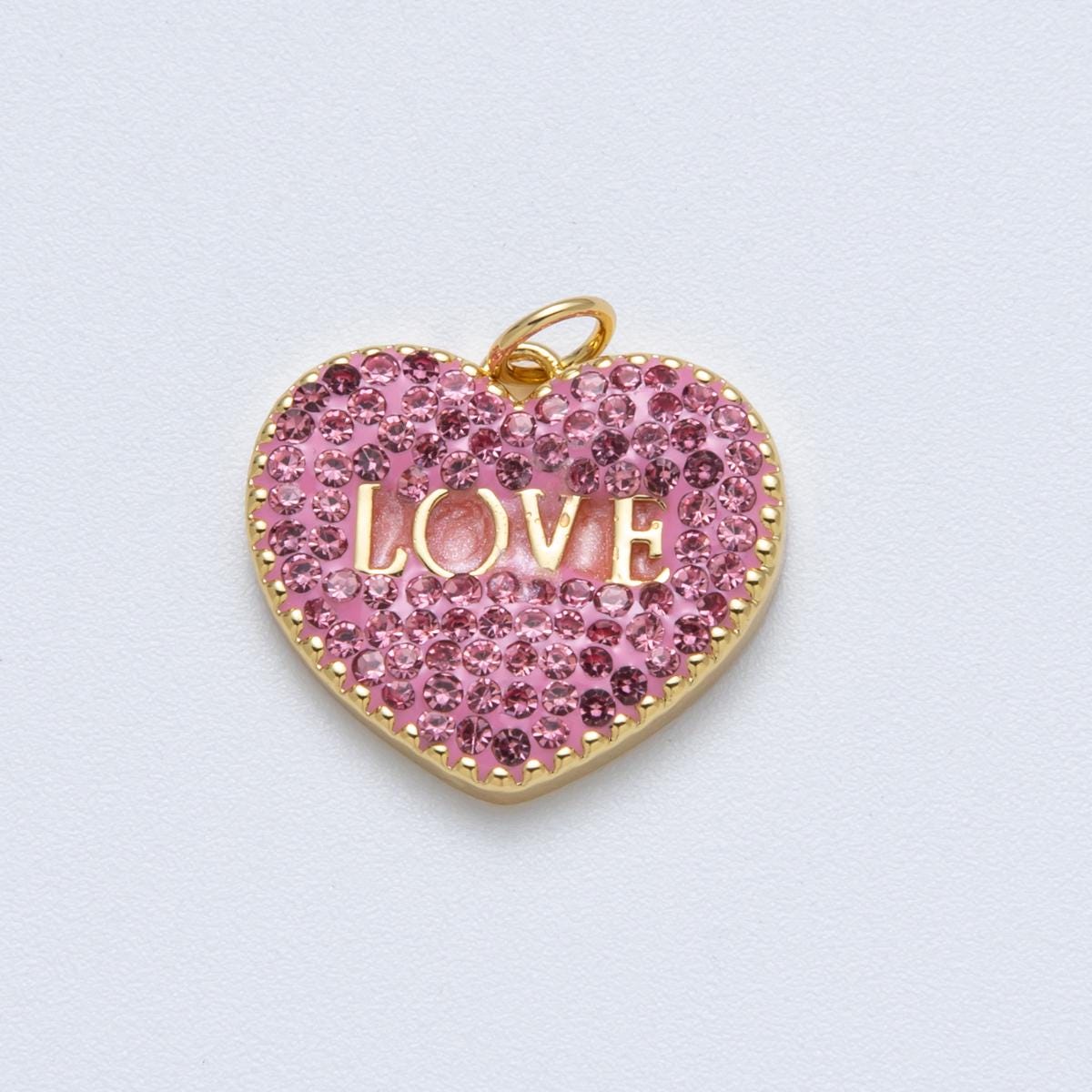 Pink Rhinestone heart Love 14k gold filled pendant | Charms-00067