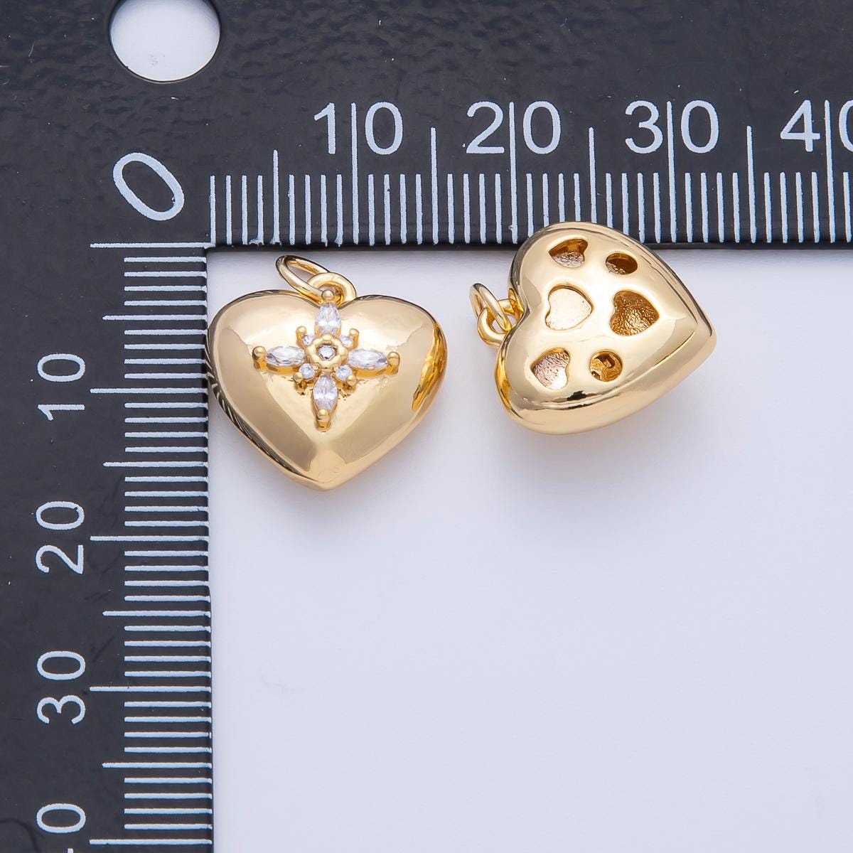 18K Gold Filled 15mm Clear CZ Religious Cross Heart 3D Multidimensional Charm Starburst Motif Love Pendant DIY Jewelry Supply | Charms-00052