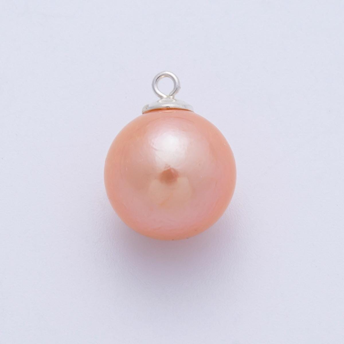 S925 Sterling Silver 16mm Pink, Purple Round Shell Pearl Charm Iridescent luster luminous pendant DIY Jewelry Supply for necklace | SL-708