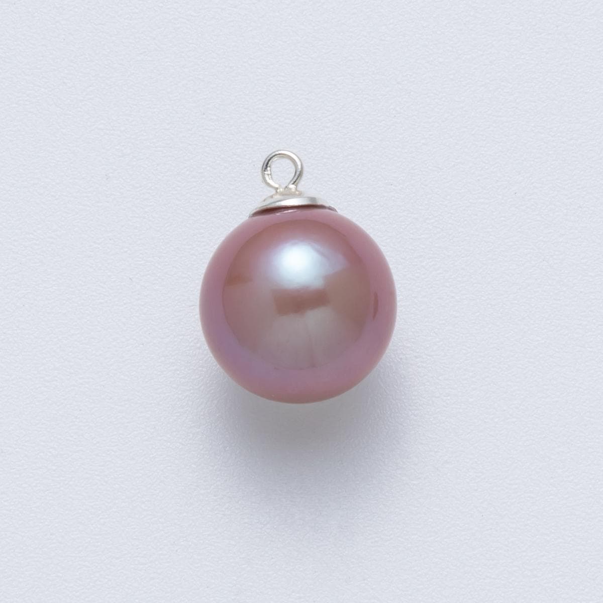 S925 Sterling Silver 16mm Pink, Purple Round Shell Pearl Charm Iridescent luster luminous pendant DIY Jewelry Supply for necklace | SL-708