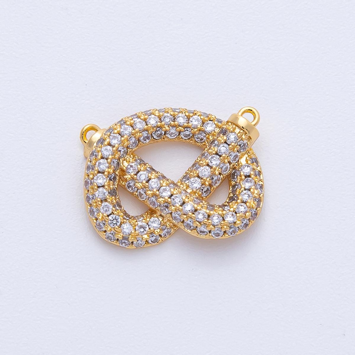 18K Gold Filled 17mm Clear Micro Paved CZ Pretzel Pastry Food Connector Finding DIY Jewelry Supply for custom bracelet | CONNECTORS-00003